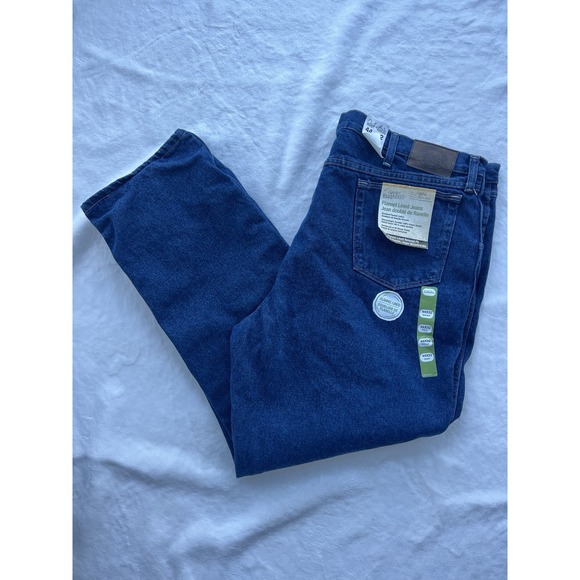 Cabelas Mens 44x32‎ Flannel Lined Straight Dark Wash Relaxed Fit Jeans - Picture 1 of 8